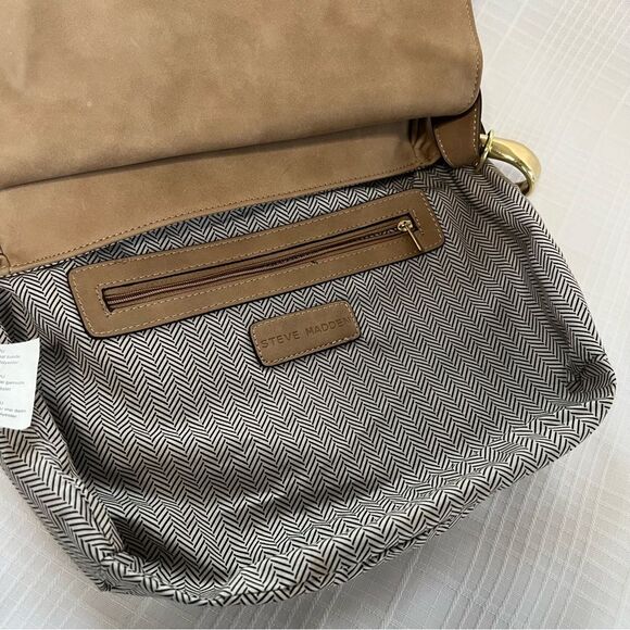Steve Madden Vegan Flap Messenger Crossover Mocha Tan Shoulder Bag Purse - Picture 9 of 16